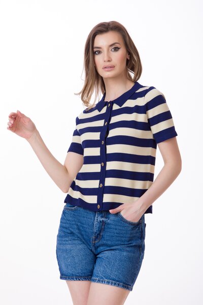 Cardigan dama in dungi bleumarin bej, feminitate relaxata